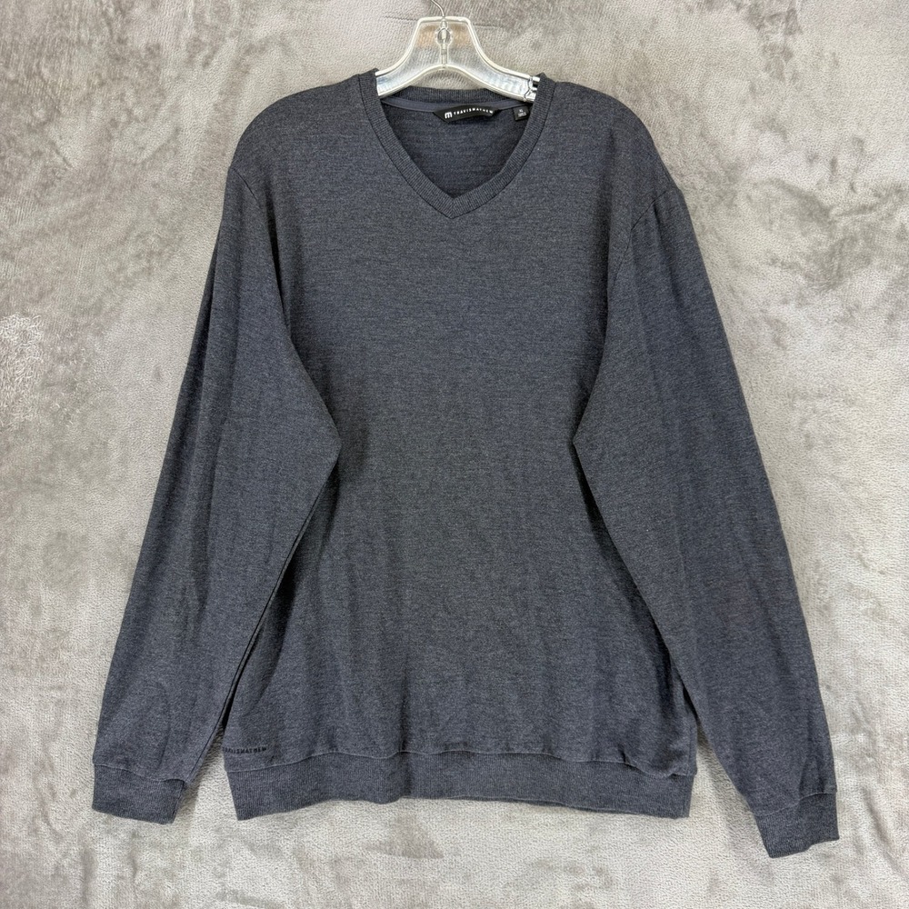 TravisMathew Sweater Mens XL A40307 Gray V-Neck Long Sleeve EUC